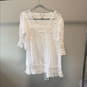 Coldwater Creek White Crochet Trim Blouse